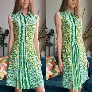 Nonoo NY Silk Green Printed Georgette Sleeveless Mini Dress XS (2)